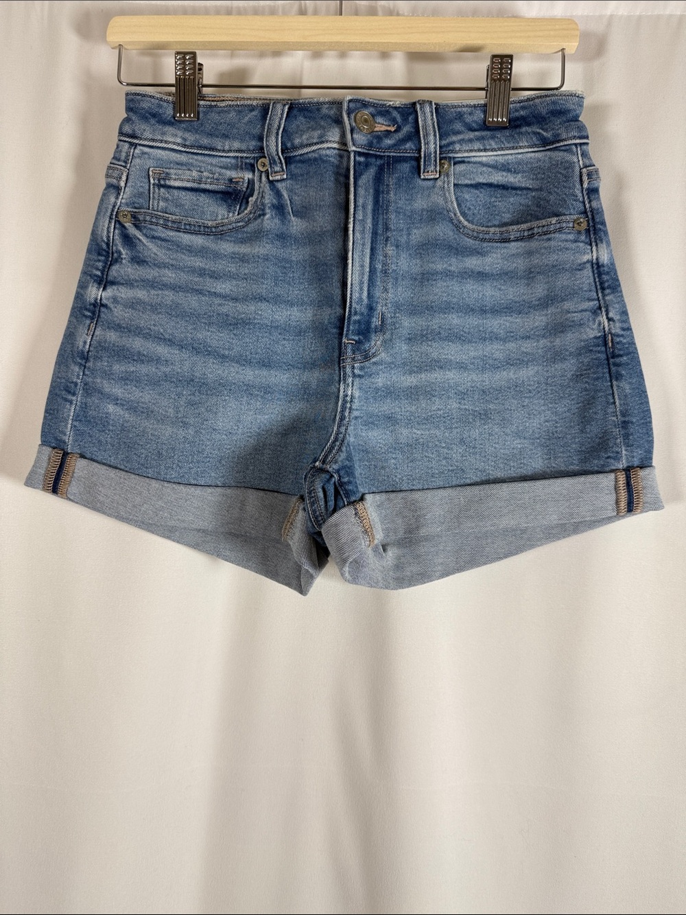 American Eagle Outfitters Light Blue Super High-Rise Denim Mom Shorts